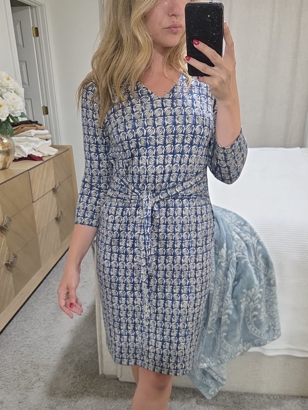 J.McLaughlin Catalina Stretch Tie Waist Dress Blue Print Extra Small XS - Picture 7 of 13